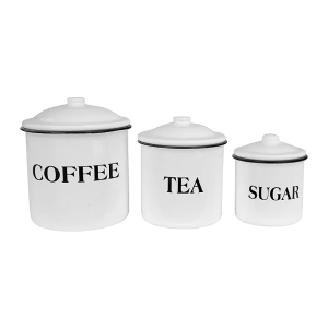 Elegant Set of 3 Enameled Metal Canisters for Coffee, Tea & Sugar Organization