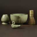 Matcha Whisk Set - 5PCS Matcha Kit for Ceremony, Ceramic Matcha Set Bowl with Spout, Bamboo Whisk (Chasen) with Ceramic Holder, Ideal Gift Christmas, Birthday, Anniversary (Matcha Green)