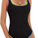 BMJL Women's One Piece Swimsuit Sports Adjustable Strap Bathing Suit Color Block Ribbed High Cut Swimsuits, XL