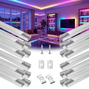 20Pack 3.3FT/1M LED Aluminum Channel U Shape with Milky White Cover Lens for 8/10/12mm LED Strip Lights,LED Diffuser Channel Even Glow for Living Room,Stairs,Kitchen,Cabinet