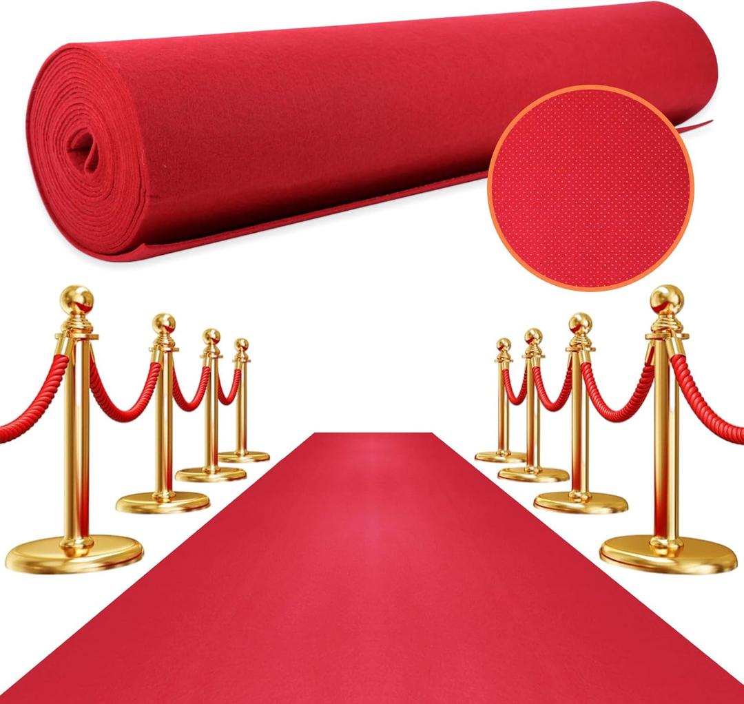 2.6FT15FT Red Carpet Runner for Party,350 GSM Felt Non-Woven Fabric Extra Thick Non Slip Aisle Rug for Wedding Ceremony and Events Decorations, Movie Theme Party Deco