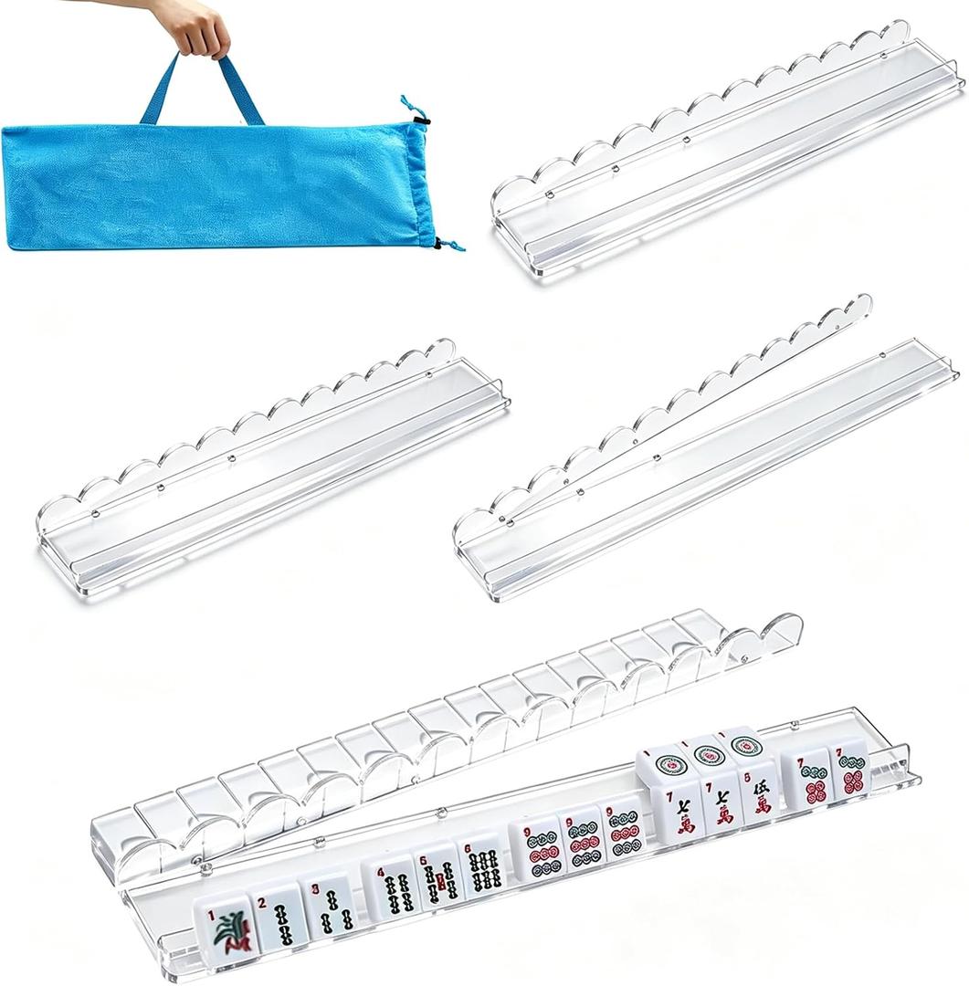 4 PCS Clear Acrylic Scallop Mahjong Racks with Magnetic Pushers 17.5inch