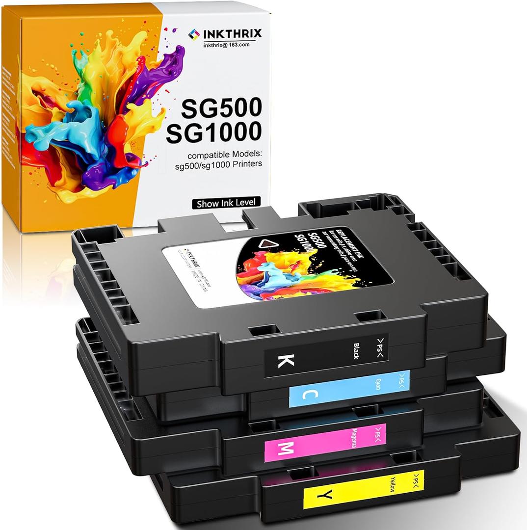 New Chip SG500/SG1000 Sublimation Ink Cartridges Compatible for Sawgrass SG500 SG1000 Printers, with Nano-Level Chips, Compatible with Firmware Versions 3.9.0(Black, Cyan, Magenta, Yellow, 4-Pack)