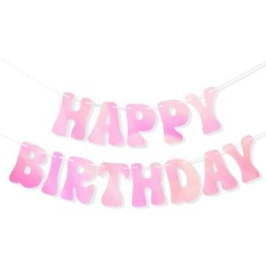 HOUSE OF PARTY Happy Birthday Banner | Pre-Strung Pink Iridescent Happy Birthday Letters Banner Sign-6 Feet | Bday Hanging Backdrop Party Decorations Custom | Beautiful Birthday Door Decoration