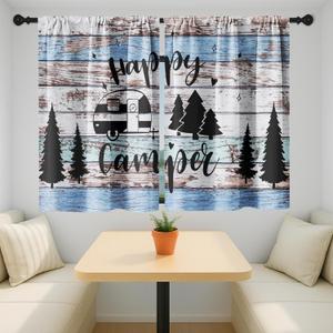 Emvency Camper RV Kitchen Curtains Farmhouse Wooden Camping Travel Window Short Tier Curtains Over Sink, Vintage Farmhouse Decor Rod Pocket Window Drapes Set of 2 (26x36 Inch)