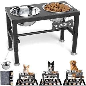SHAINFUN Elevated Dog Bowls with Mat for Medium Large Dogs, Raised Dog Bowl Stand with 2 Stainless Steel 58oz Bowls, Tall Dogs Food Water Bowl Holder 1.7L