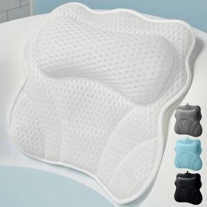 WONDERfoam Thick Padded Ergonomic Bath Pillow for Tub, Bathtub Headrest Neck and Back Support, Strong Suction Cups, Machine Washable Breathable Mesh Quick Dry Pillows, Luxury Spa Accessories, White (17.25" x 16.5")
