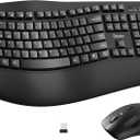 Wireless Keyboard and Mouse Combo,2.4G Full Size Wave Keys Ergonomic Keyboard with Wrist Rest for Natural Typing, 3 DPI Adjustable Ergonomic Silent Mouse for Computer/Laptop/Windows/Mac (Black)