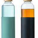 34oz Glass Water Bottles with Silicone Sleeve, BPA Free Water Bottle Glass with Leak-Proof Lid, Reusable Water Bottle for Hot & Cold, Ideal for Hiking Travel Gym office (GreenBlack)