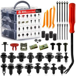 Car Push Retainer Clips 24 Most Popular Sizes Fasteners 855 PCS Automotive Plastic Clips Auto Push Pin Rivets Set with 10 Cable Ties and Fastener Remover for Ford GM Toyota Honda Chrysler Benz Nissan