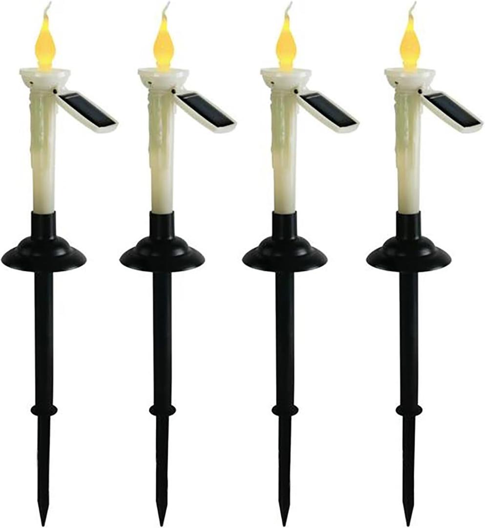 4Pcs Solar Taper Candles with Holders, Waterproof LED Candles Light Rechargeable Tapered Candlesticks with Dusk to Dawn Light Sensor for Outdoor Garden Patio Decor