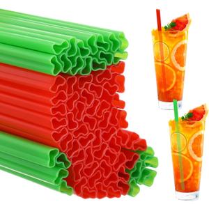 Potchen 50 Pcs Plastic Straws Disposable Drinking Straw Bulk for Summer Hawaii Game Fruit Party Supplies(Red,Green,Christmas Stocking)