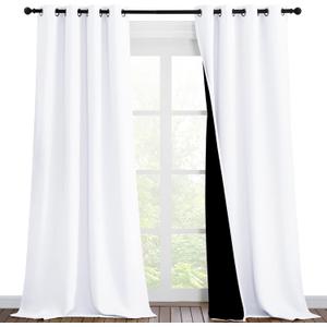 NICETOWN White 100% Blackout Curtains for Windows, Pack of 2, 46" W x 96" L, Super Heavy-Duty Black Lined Total Darkness Drapes for Bedroom, Privacy Assured Window Treatment for Patio