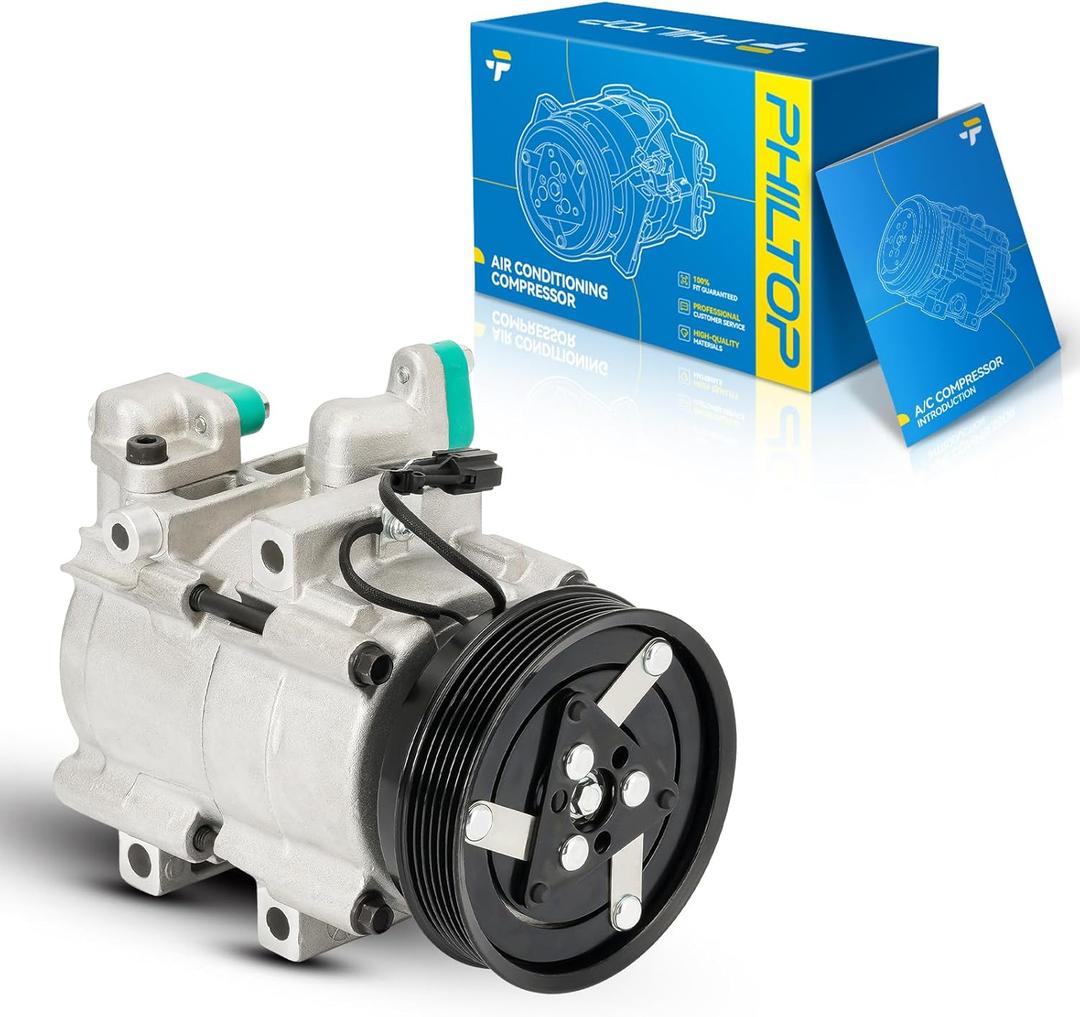 PHILTOP 58185 AC Compressor for Sonata 2002-2005 2.7L, Tucson 2006-2009 2.7L, Optima 2002-2006 2.7L, Sonata 1999-2001 2.5L, Optima 2001 2.5L, 57185 9770138171 Air Conditioning Compressor