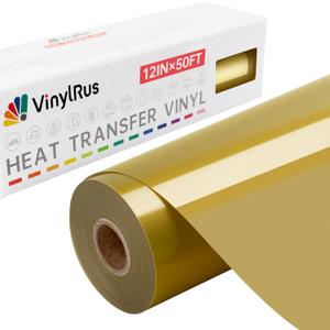 VinylRus Heat Transfer Vinyl-12 x 50ft Gold Iron on Vinyl Roll for Shirts, HTV Vinyl for Silhouette Cameo, Easy to Cut & Weed