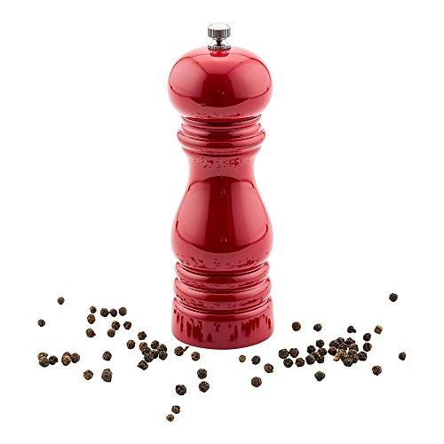 Restaurantware 6-IN Classic French Pepper Mill: Perfect for Restaurants Cafes and Catered Events - Adjustable Coarseness Pepper Grinder - High Gloss Red Environment-Friendly Rubberwood