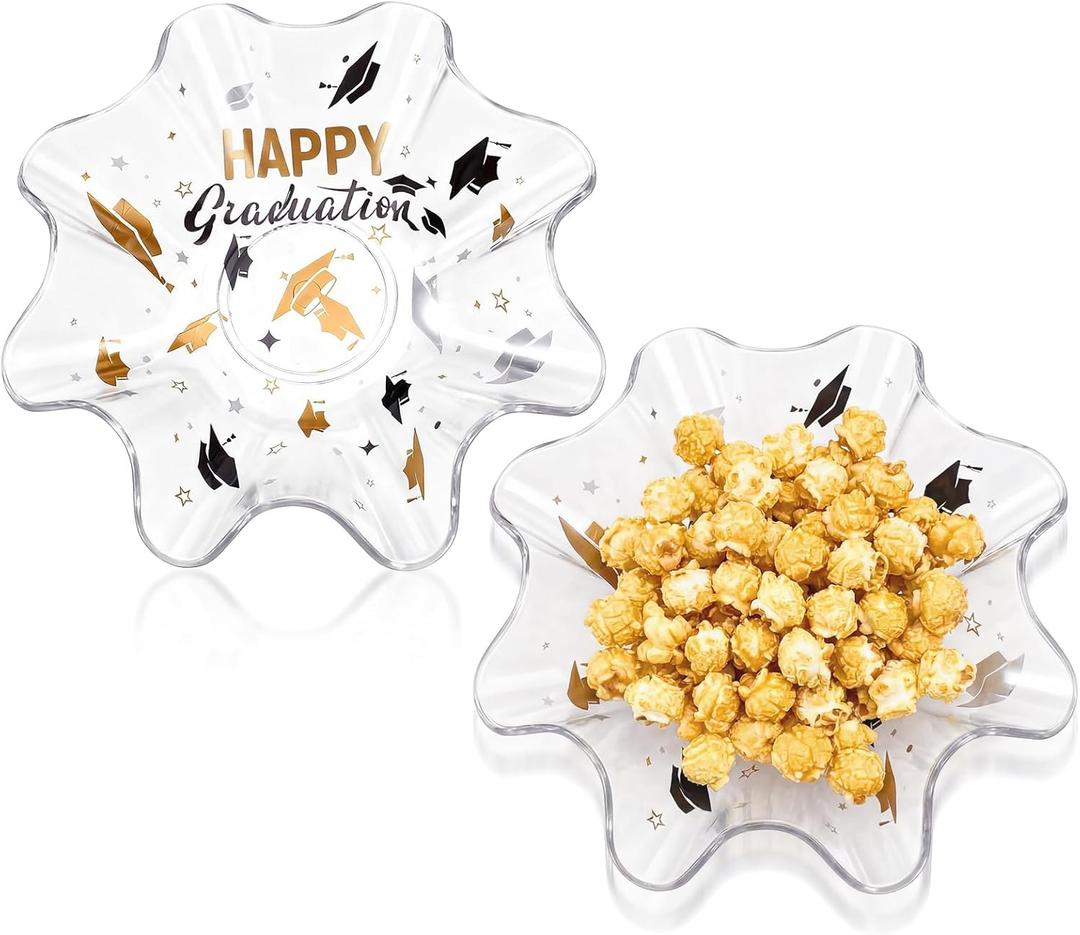 Tioncy 2 Pcs Happy Graduation Party Fluted Plastic Bowls 8.3 Inch Class of Grad Cap Toss Candy Bowls Reusable Serving Dish for Snack Fruit Tray for Graduation Party Supplies and Decorations