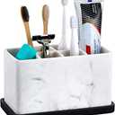 ZCCZ Marble Look Toothbrush Holder for Bathroom Countertop Organizer, Holds Toothpaste, Dental Floss, Razor, Comb, Makeup Brushes, and More, Stylish Bathroom Accessory for Tooth Brushing Essentials