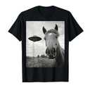 Funny Horse Selfie with Alien UFO Funny UFO Horse T-Shirt XL