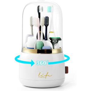 Toothbrush Holders for Bathrooms, Rotating 7 Slots Toothbrush Holder with Cover, Kids Electric Toothbrush and Toothpaste Holders for Caddy for Bathroom Vanity, Sink, Countertop, White