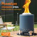 Mini Smokeless 7 Inch Tabletop Fire Pit with Pan Stand and Insulation Mat, Portable Stainless Steel Fire Pit for Camping, Patio Tabletop Firepit, Burns Wood or Pellets, Travel Bag Included, Blue