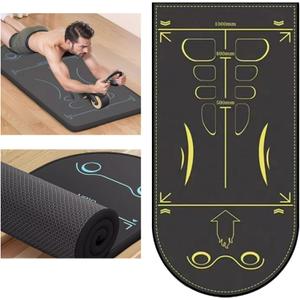Exercise Equipment Mat for Ab Roller Wheel, Non-Slip Exercise Mat Extra Long Sound Insulation Knee Mat The Joints Protect For Abdominal Yoga Floor Workouts (Yellow-Black)