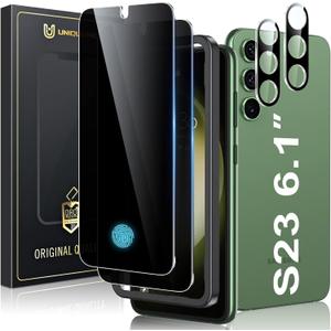 UniqueMe for Samsung Galaxy S23 6.1 inch Privacy Screen Protector,Ultrasonic Fingerprint Compatible[2+2 Pack] 9H Tempered Glass and Camera Lens Protector