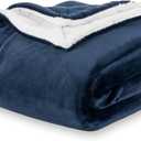 Berkshire Blanket-Sherpa Fleece Blanket, Warm and Soft Loftmink Reversible Blanket for Bed, Sofa and Travel, Dress Blues, 60 in x 90 in