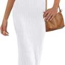 MEROKEETY Womens 2025 Summer V Neck Knit Midi Dress Bodycon Casual Sleeveless Ribbed Party Sweater Dresses (Small, White)