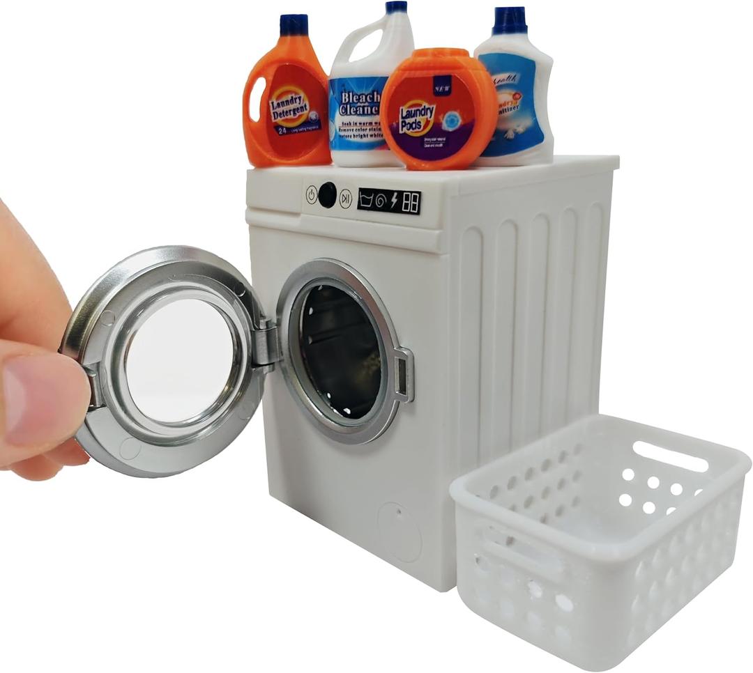 1:12 Scale Miniature Electric Washer and Dryer Set, Realistic Dollhouse Laundry Room Accessories, Mini Toy Washing Machine