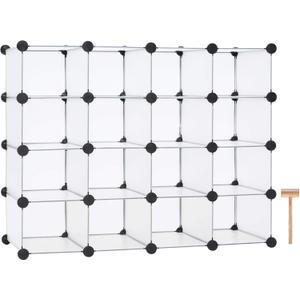 C&AHOME Plastic Shoe Rack,16-Cube Modular Shoes Storage Stand, Multifunction Closet Cabinet, Stackable Shoe Organizer for Bedroom Doorway Entryway Hallway, 36" L  14.2" W  28" H White SRP15A