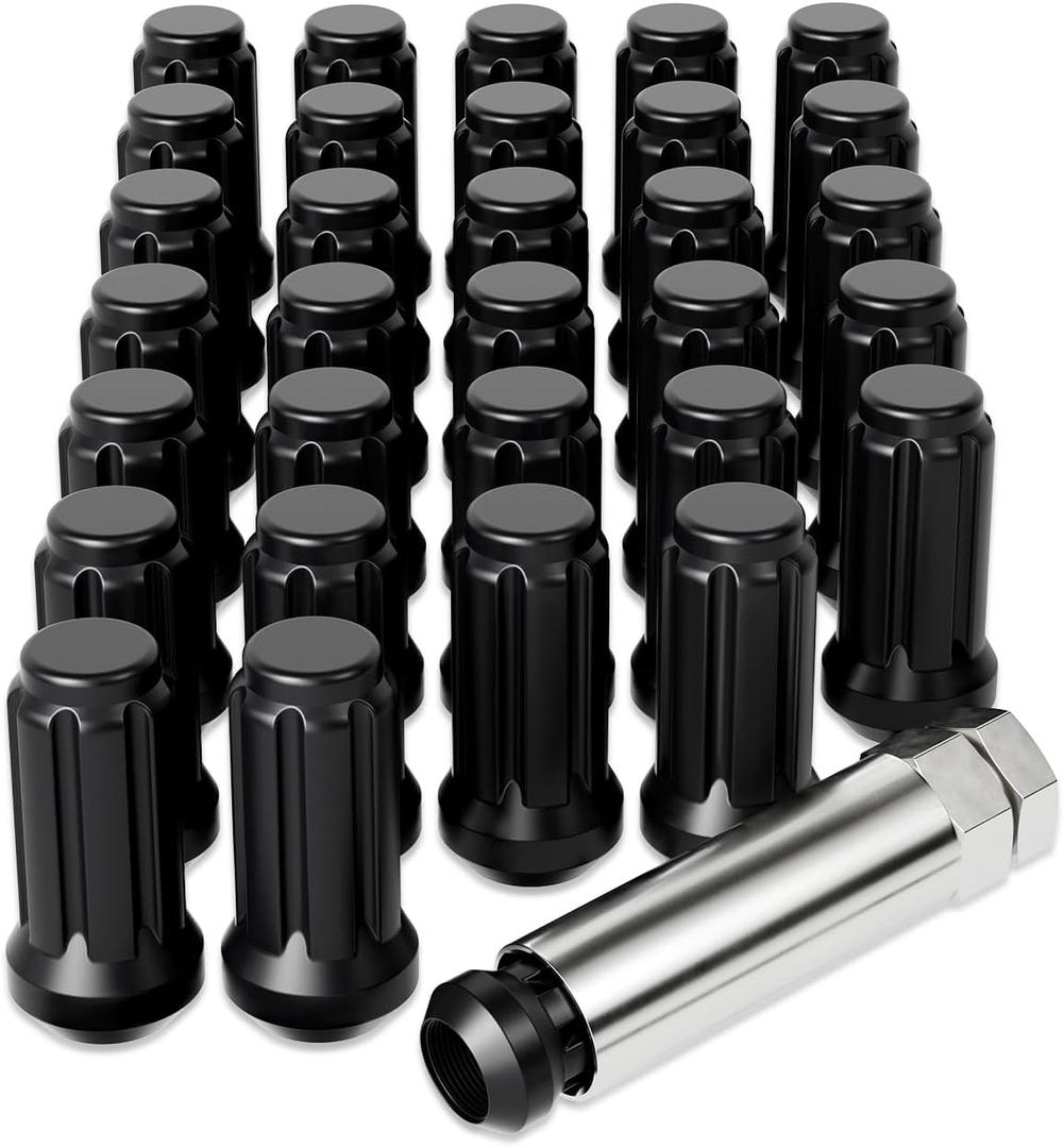 Orion Motor Tech 9/16-18 Wheel Lug Nuts 32 Pack, Black 9/16 x 18 Trim Lug Nuts 2 inches Tall Spline Drive Cone Seat Compatible with Dodge 1994-2011 Ram 2500 3500 Aftermarket Wheel 8x6.5 5x5.5