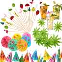 160 Pcs Cocktail Drink Accessories 60 Drink Cocktail Umbrellas 100 4.7 Inch Fruit Picks Summer Coconut Palm Colorful Bamboo Toothpicks Tropical Luau Hawaiian Beach Party Decorations