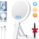 Auxmir Travel Makeup Mirror with Lights, Double Sided 30X/1X Lighted Magnifying Mirror, Portable Handheld Mirror with 3 Color Lighting & Adjustable Brightness, 3 in 1 Tabletop/Handheld/Hanging