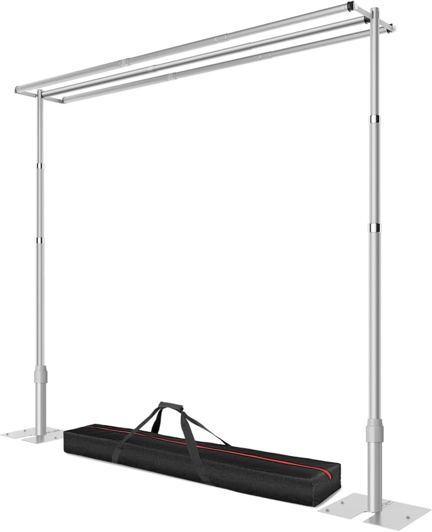 12x10ft Pipe and Drape Backdrop Stand, Three Crossbar, Heavy Duty Adjustable Background Frame with Metal Base for Parties Photography Wedding Photoshoot Decoration (Sliver)