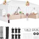 10x20 Pop Up Canopy Tent with 6 Sidewalls, One-Push Center Lock, White