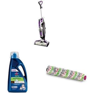 BISSELL Crosswave Pet Pro All in One Wet Dry Vacuum Cleaner, 2306A with Bissell 2295L Multi-Surface Pet Formula (80 oz) and BISSELL Tangle-Free Crosswave Multi-Surface Pet Brush Roll, White - 2460