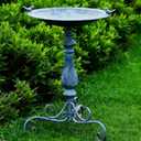 Newtay 27.25" Ornate Metal Pedestal Style Birdbath with Cast Iron Vintage Birds Baths for Outdoors on Rim Full Base Standing Bird Bath Tray for Garden Yard Decoration Not Easy to Rust (Blue)