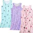 3 Pack Cotton Nightgowns for Women Casual Print Sleepwear Sleeveless Sleepdress S-XXXL