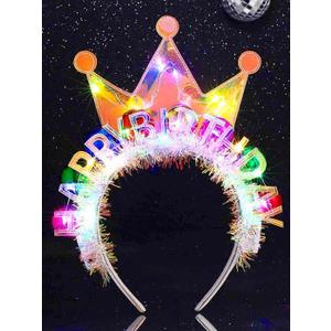 Zoestar Light Up Happy Birthday Crown Headband Glow Ball Hair Bands Sparkly Birthday Party Hair Accessories Women
