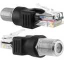 RF to RJ45 Converter Adapter, 2 Pack F Female to RJ45 Male Ethernet Adapter Coaxial Coupler Coax Straight Connector (Black)