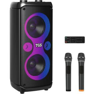 Karaoke Machine Dual 6.5" with 2 Wireless UHF Microphones, PA System for Party with Disco LED Lights, Portable Bluetooth Speakers for Adults & Kids, Supports for TF Card/USB, AUX in, FM, REC,TWS