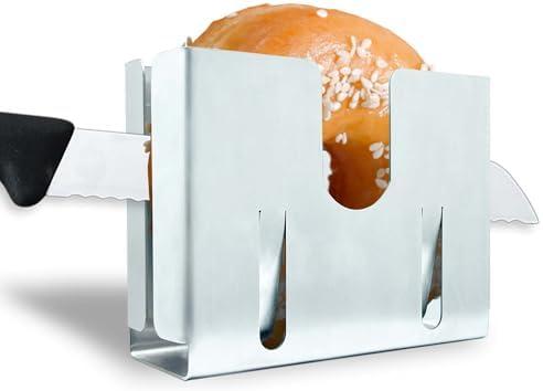 Bunnyboo Stainless Steel Bagel Slicer and Cutter, Bagel Holder for Slicing Small and Large Bagels, Bagel Cutter Slicer with Bun Holder and Slicing Guide - Perfect Bagel Slicer for Large Bagels 2 PACK Bunnyboo Stainless Steel Bagel Slicer and Cutter, Bagel Holder for Slicing Small and Large Bagels, Bagel Cutter Slicer with Bun Holder and Slicing Guide - Perfect Bagel Slicer for Large Bagels 2 PACK