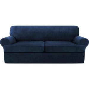 Stretch T Cushion Sofa Slipcover 3 Pieces Sofa Covers Thick Velvet Couch Cover Stretch Sofa Slip Covers Furniture Protector with 2 Individual T Cushion Washable (Navy, Loveseat-XL)