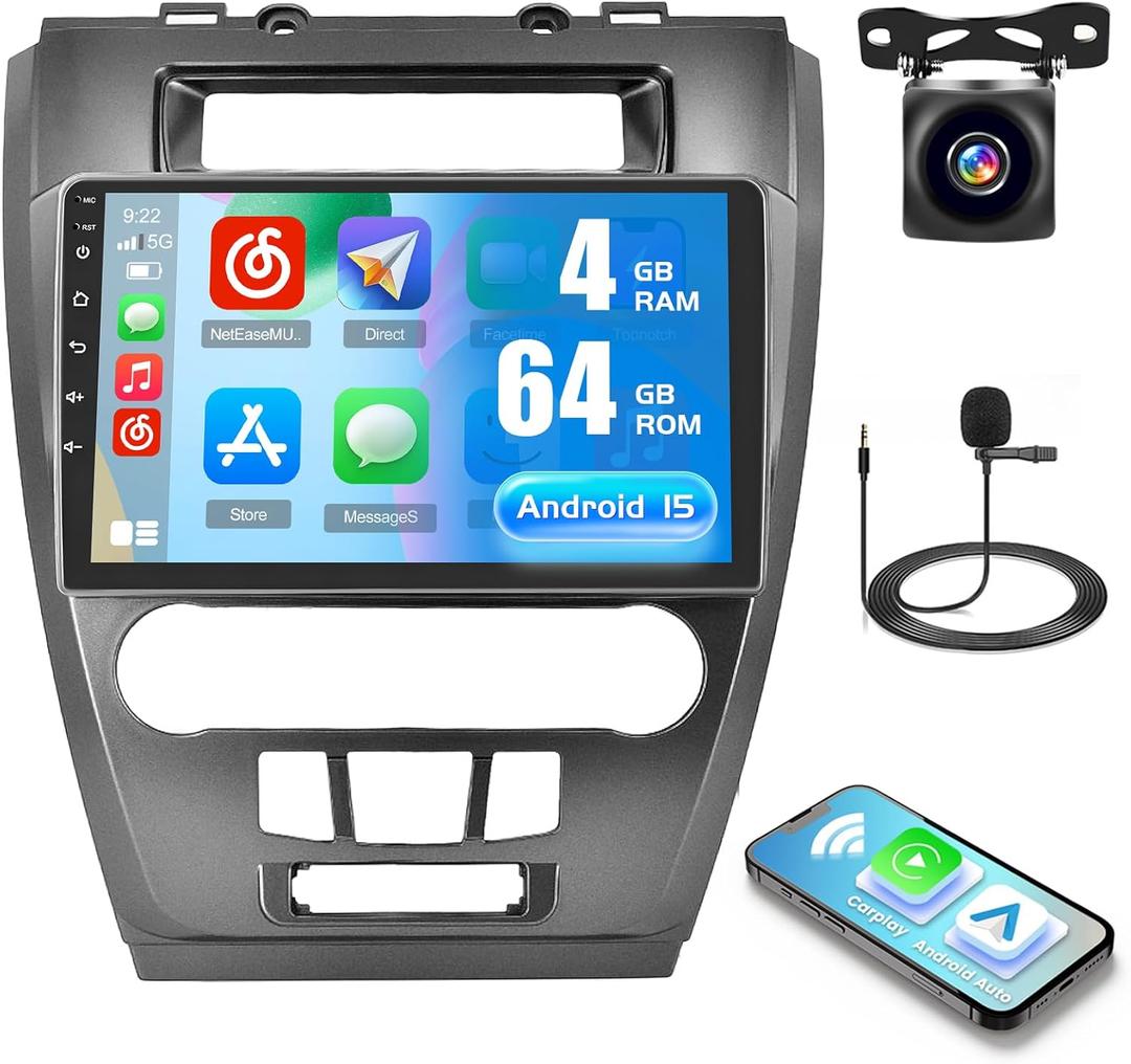 4G 64G for Ford Fusion Mustang Mondeo 2009-2012 Radio Screen CarPlay Android 15 IPS 10.1" Touchscreen Car Stereo Android Auto Backup Camera Bluetooth 5.0 GPS FM RDS EQ 13UI
