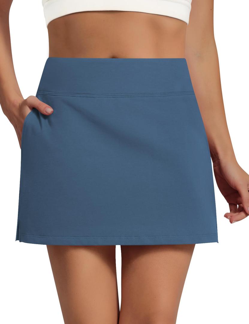 Sarin Mathews Women's Skort 95% Cotton Mini Tennis Skirt with Built-in Shorts and Pockets for Golf Pickleball Running DenimBlue XL (Blue, XL)
