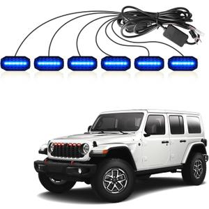 MAIKER RGB LED Grille Lights Compatible with 2024-2025 Jeep Wrangler JL JLU JT Original Factory Grille, 6PCS RGB Adjustable Atmosphere Exterior Grill Lights Remote APP Control