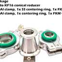 KF25 to KF16 conical Reducer NW25 conical Reducer, SST Centering Ring, FKM O-Rings, Aluminum Wing nut Clamps, All in 1 Package