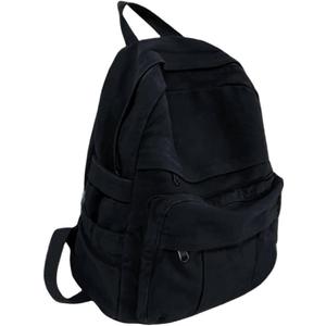 Black Canvas Backpack for Women & Men Retro Aesthetic Rucksack Basic Backpack for High School/College Students Travel Laptop Bag