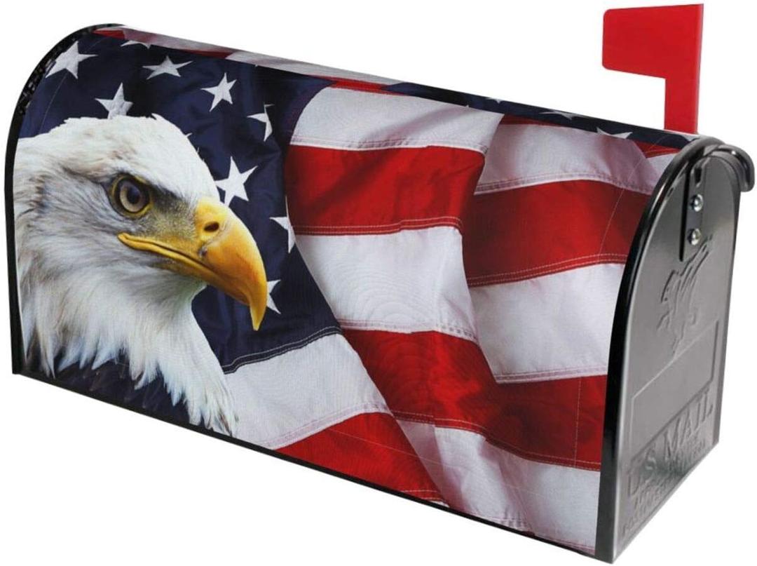 American Flag Welcome Magnetic Mailbox Cover, Mailbox Wrap Decorative for Garden Yard Home 25.5x21 in